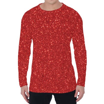 Red (NOT Real) Glitter Print Men's Long Sleeve T-Shirt