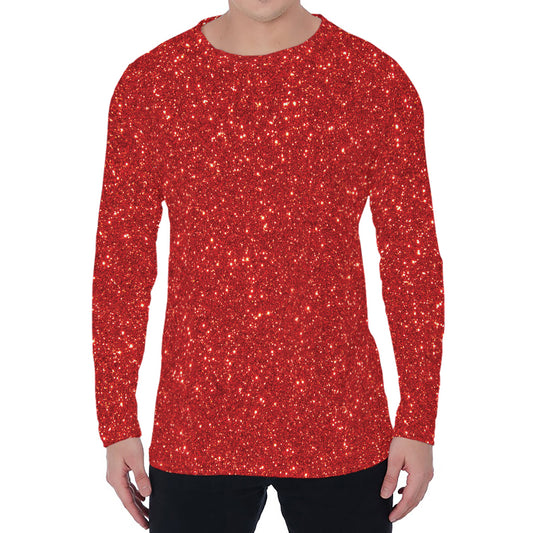 Red (NOT Real) Glitter Print Men's Long Sleeve T-Shirt