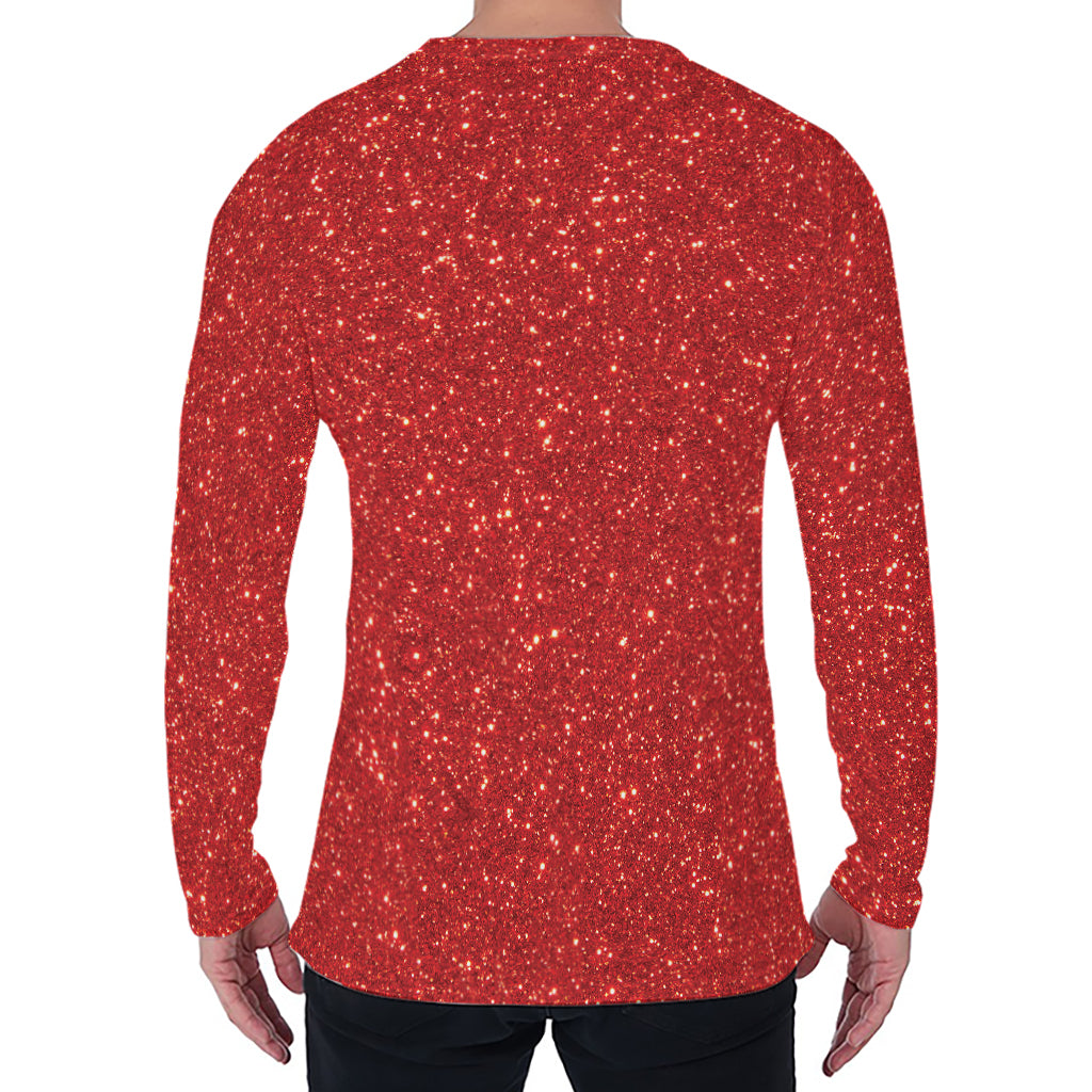 Red (NOT Real) Glitter Print Men's Long Sleeve T-Shirt