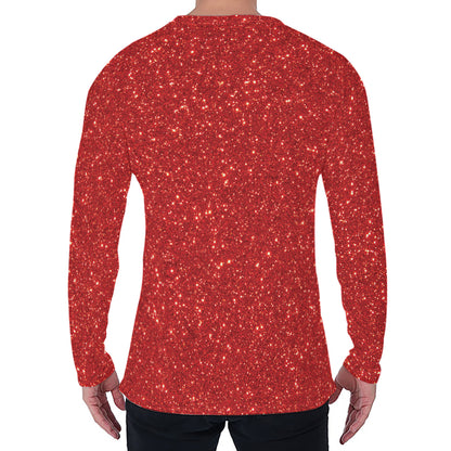 Red (NOT Real) Glitter Print Men's Long Sleeve T-Shirt