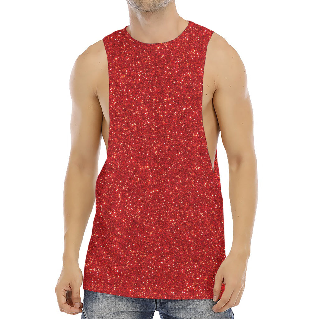 Red (NOT Real) Glitter Print Men's Muscle Tank Top