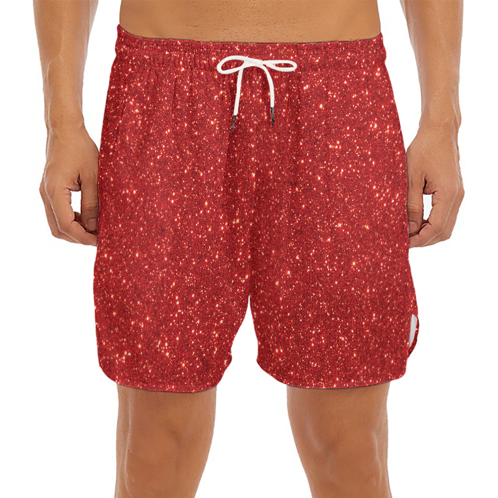 Red (NOT Real) Glitter Print Men's Split Running Shorts