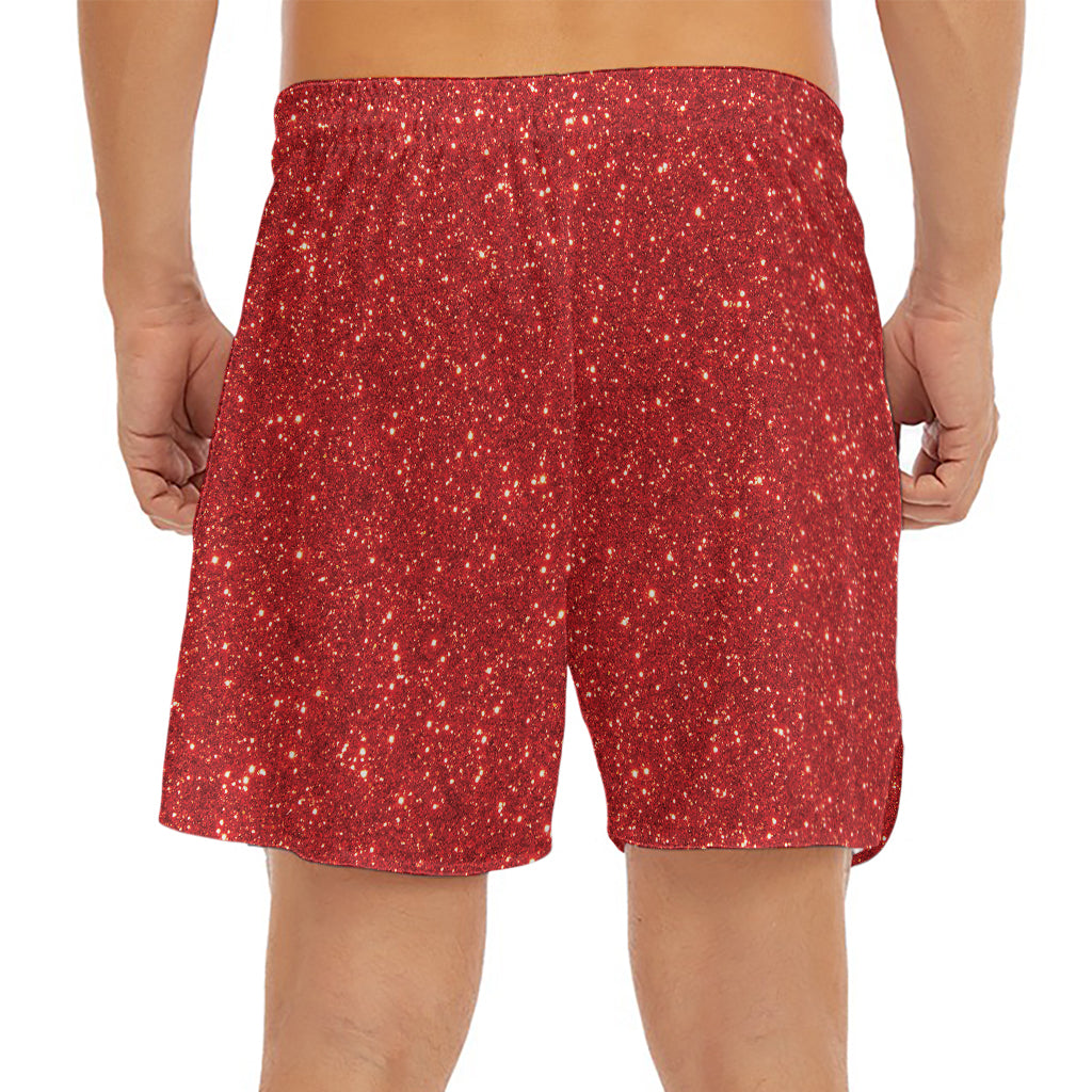 Red (NOT Real) Glitter Print Men's Split Running Shorts