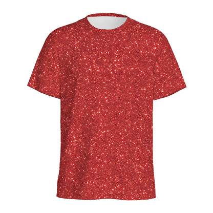 Red (NOT Real) Glitter Print Men's Sports T-Shirt