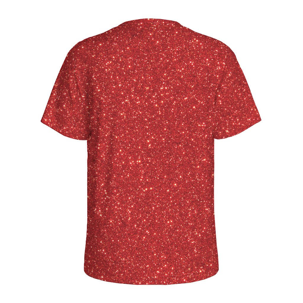 Red (NOT Real) Glitter Print Men's Sports T-Shirt