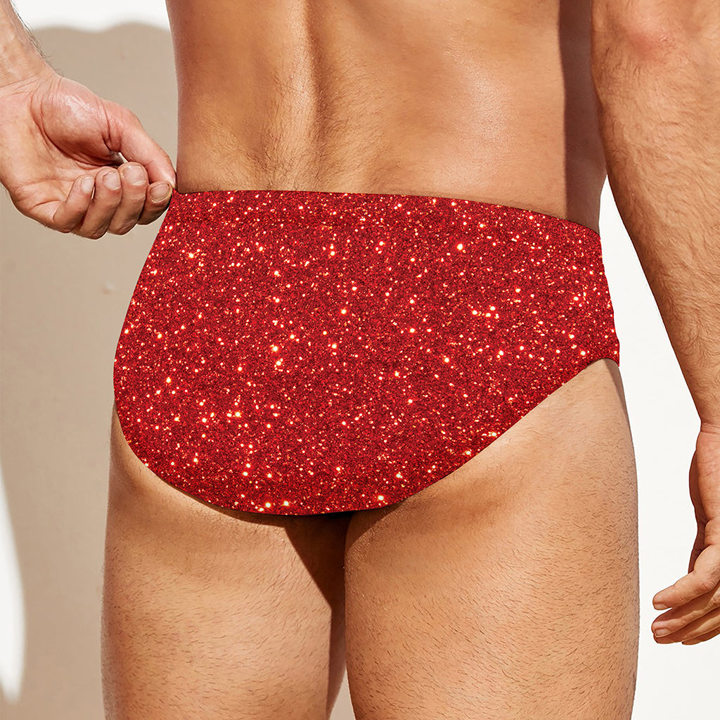 Red (NOT Real) Glitter Print Men's Swim Briefs