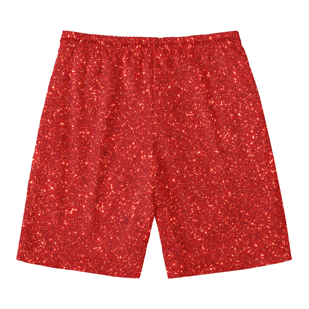 Red (NOT Real) Glitter Print Men's Swim Trunks
