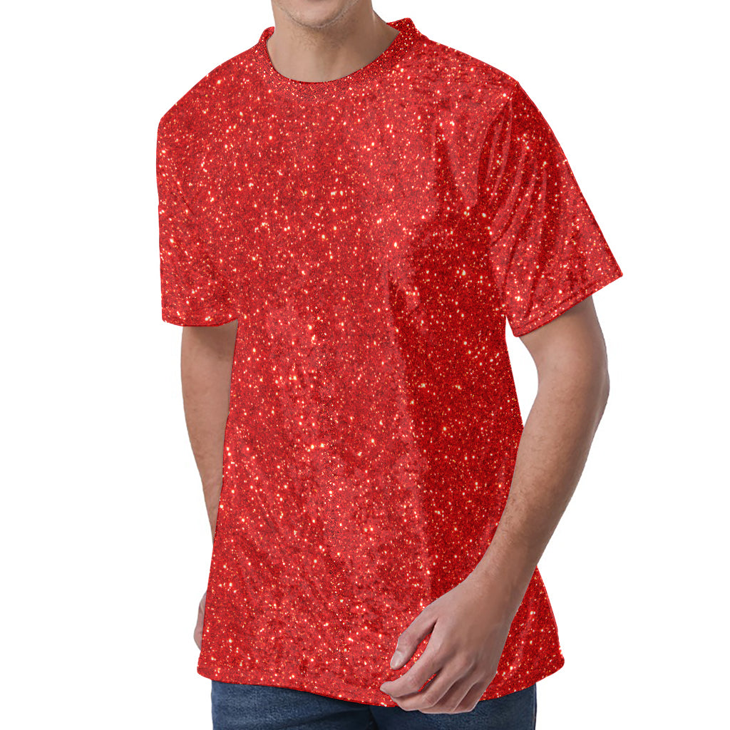 Red (NOT Real) Glitter Print Men's Velvet T-Shirt