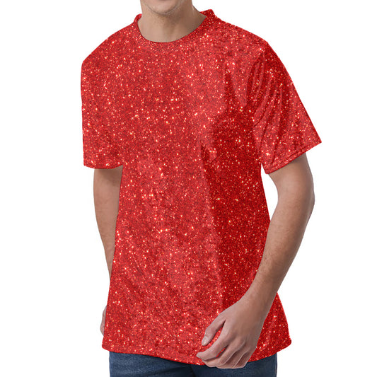Red (NOT Real) Glitter Print Men's Velvet T-Shirt