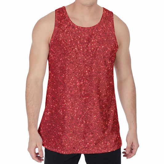 Red (NOT Real) Glitter Print Men's Velvet Tank Top