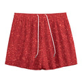 Red (NOT Real) Glitter Print Mesh Shorts