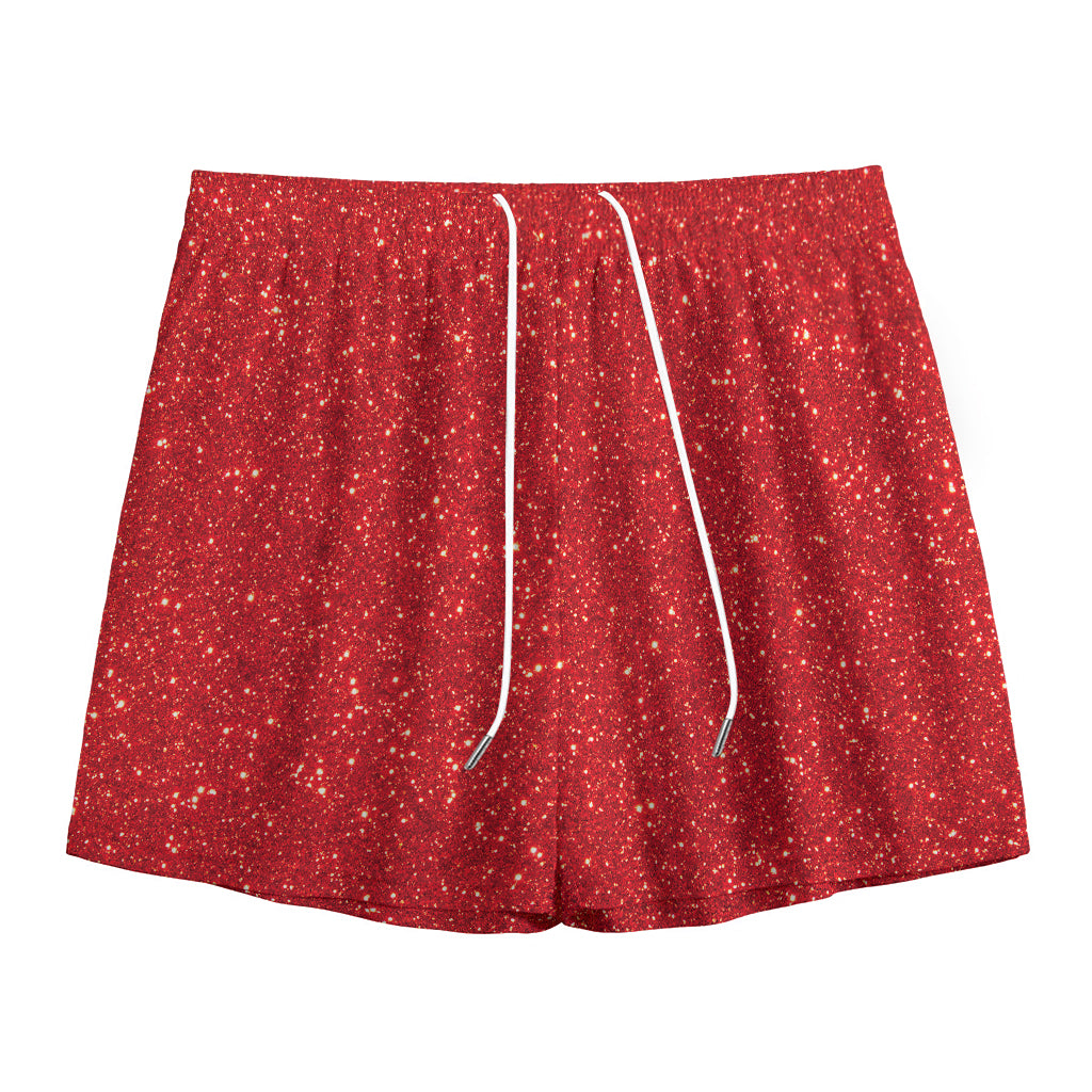 Red (NOT Real) Glitter Print Mesh Shorts