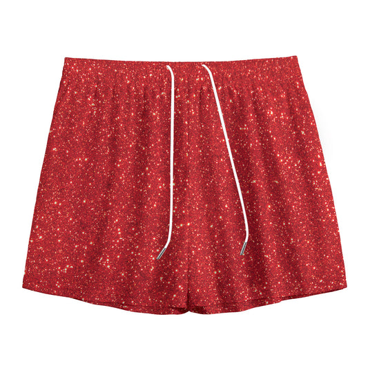 Red (NOT Real) Glitter Print Mesh Shorts