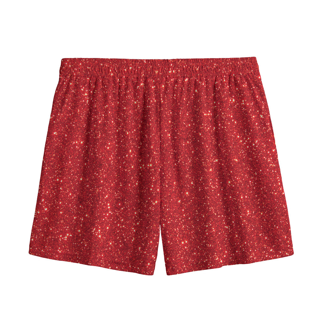 Red (NOT Real) Glitter Print Mesh Shorts