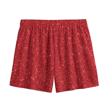 Red (NOT Real) Glitter Print Mesh Shorts