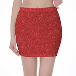Red (NOT Real) Glitter Print Pencil Mini Skirt