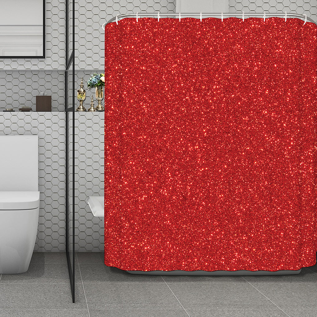 Red (NOT Real) Glitter Print Polyester Shower Curtain