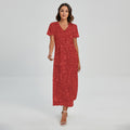 Red (NOT Real) Glitter Print Short Sleeve Maxi Dress