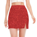 Red (NOT Real) Glitter Print Side Slit Mini Skirt