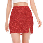 Red (NOT Real) Glitter Print Side Slit Mini Skirt