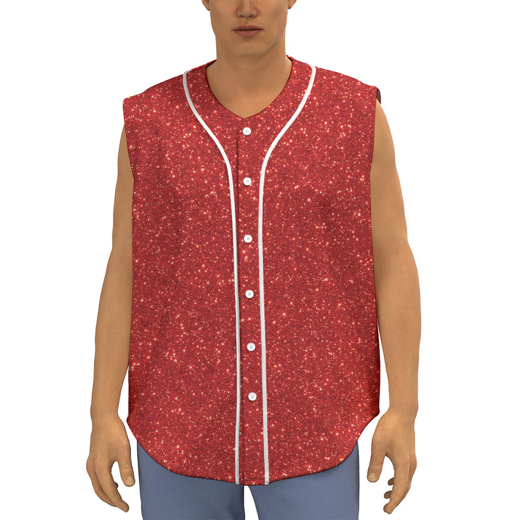 Red (NOT Real) Glitter Print Sleeveless Baseball Jersey