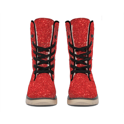 Red (NOT Real) Glitter Print Winter Boots