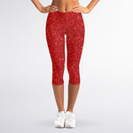 Red (NOT Real) Glitter Print Women's Capri Leggings