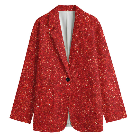 Red (NOT Real) Glitter Print Women's Cotton Blazer