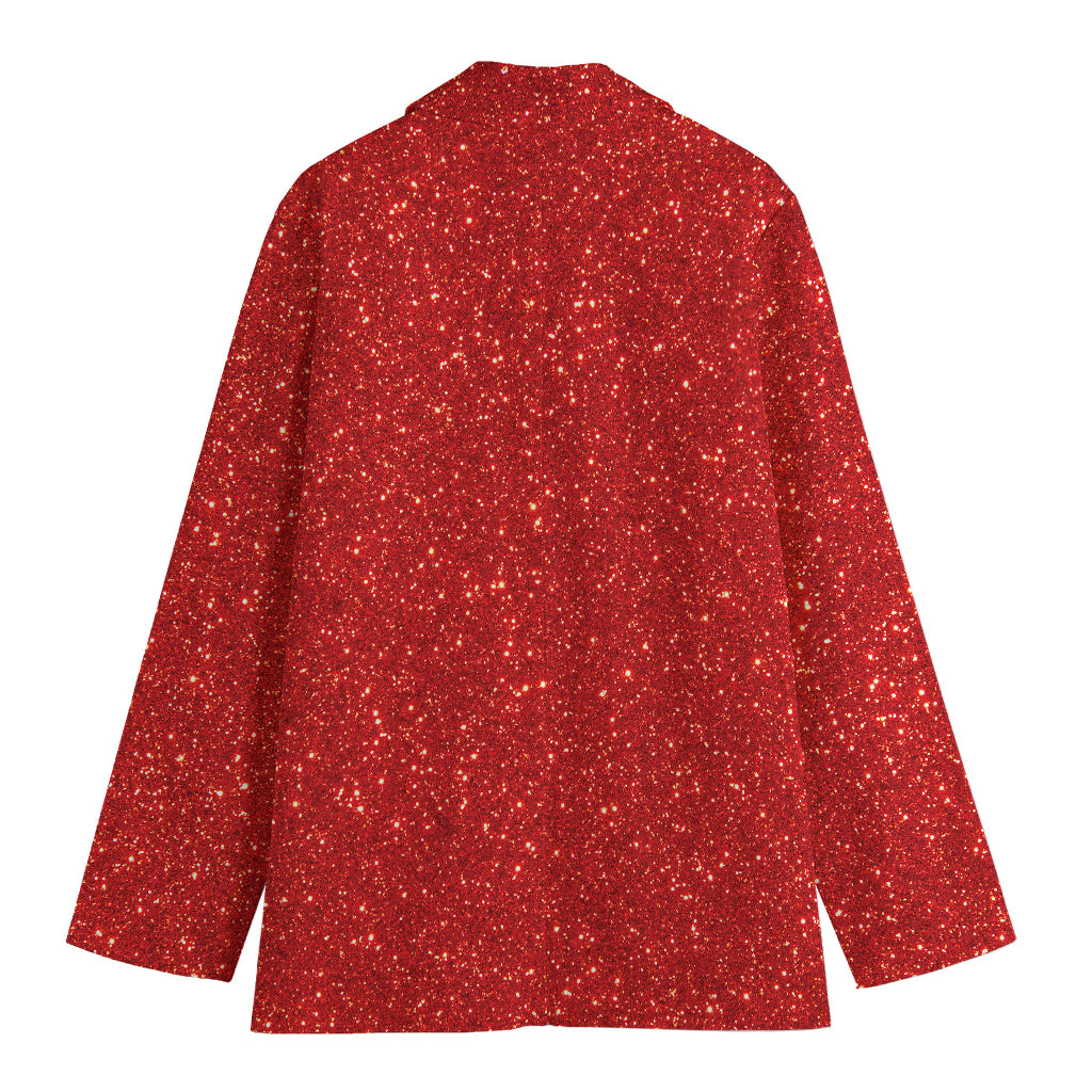 Red (NOT Real) Glitter Print Women's Cotton Blazer