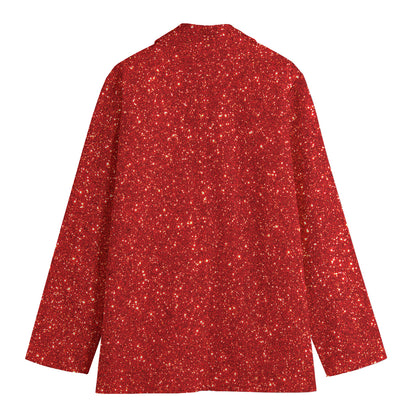 Red (NOT Real) Glitter Print Women's Cotton Blazer