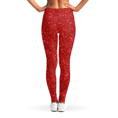 Red (NOT Real) Glitter Print Women's Leggings