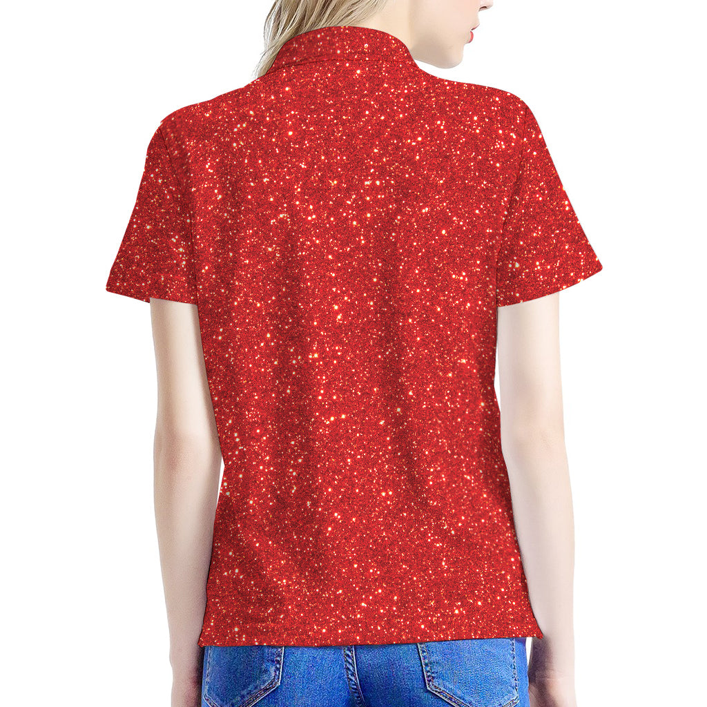 Red (NOT Real) Glitter Print Women's Polo Shirt