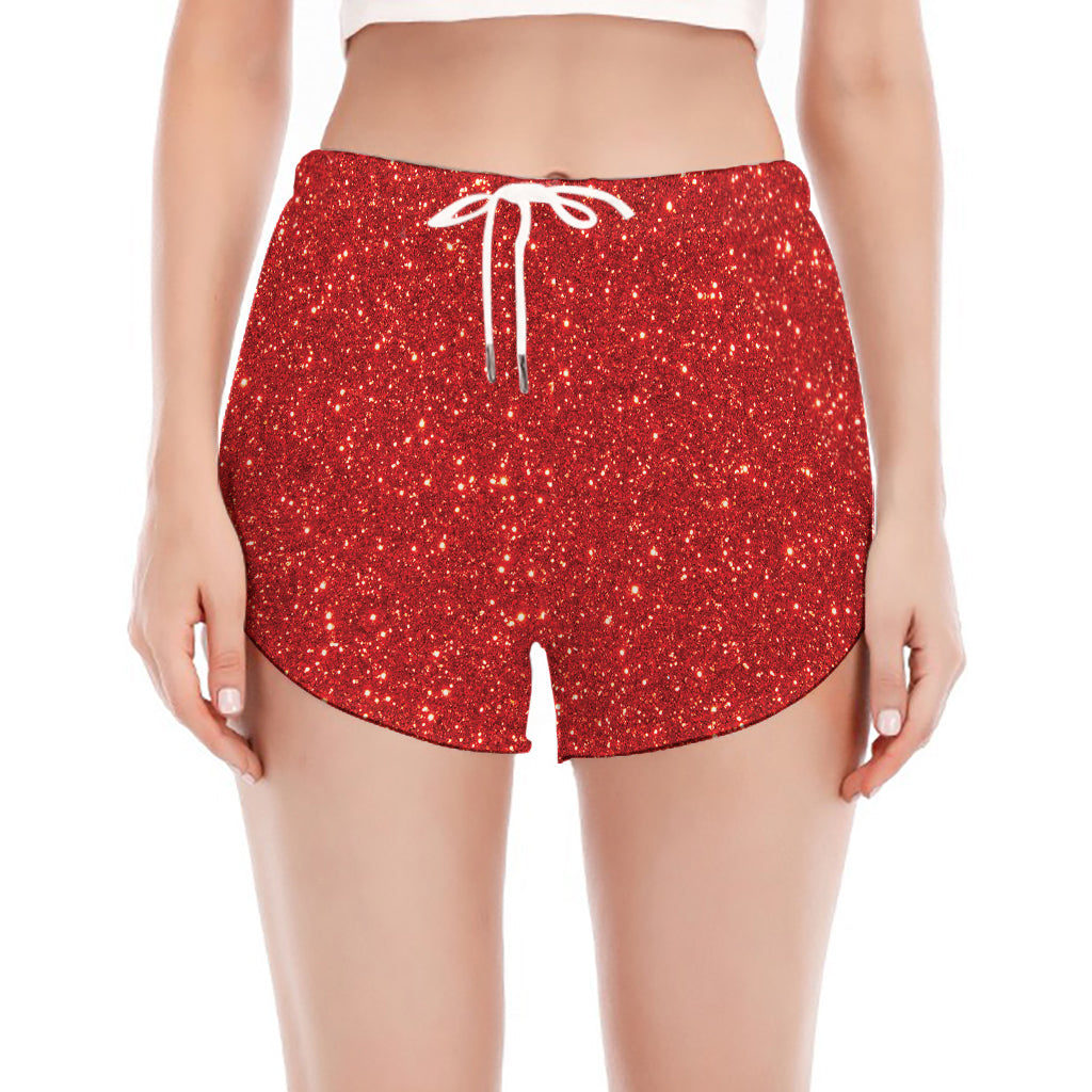 Red (NOT Real) Glitter Print Women's Split Running Shorts