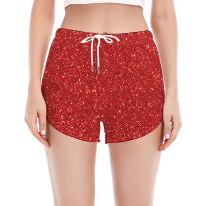 Red (NOT Real) Glitter Print Women's Split Running Shorts