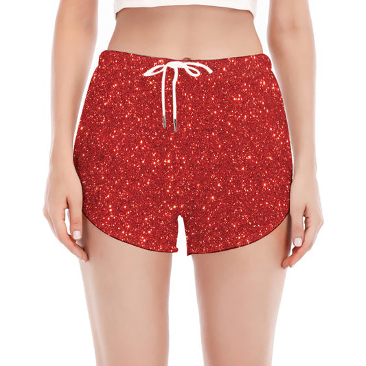 Red (NOT Real) Glitter Print Women's Split Running Shorts