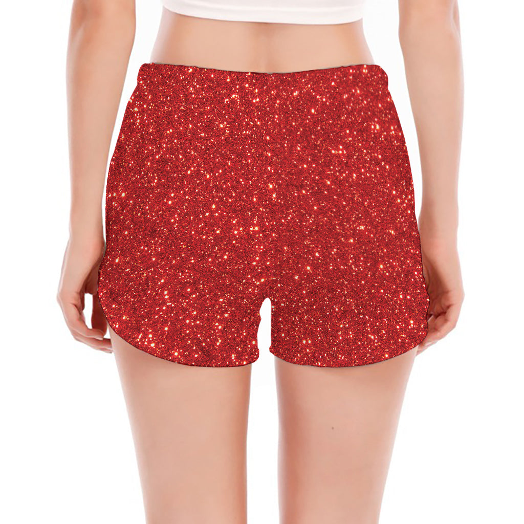 Red (NOT Real) Glitter Print Women's Split Running Shorts