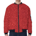 Red (NOT Real) Glitter Print Zip Sleeve Bomber Jacket