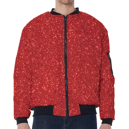 Red (NOT Real) Glitter Print Zip Sleeve Bomber Jacket
