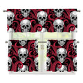 Red Octopus Skull Pattern Print 3 Piece Kitchen Curtains