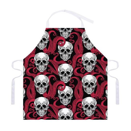 Red Octopus Skull Pattern Print Adjustable Apron