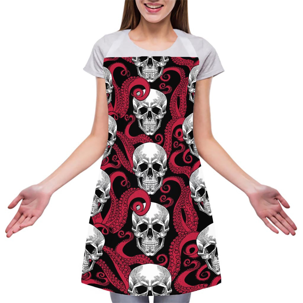 Red Octopus Skull Pattern Print Adjustable Apron
