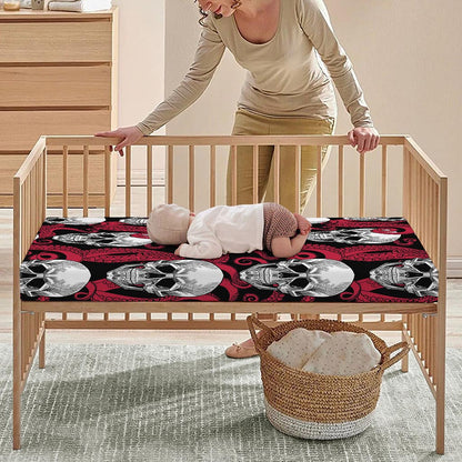 Red Octopus Skull Pattern Print Baby Crib Sheet