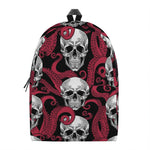 Red Octopus Skull Pattern Print Backpack