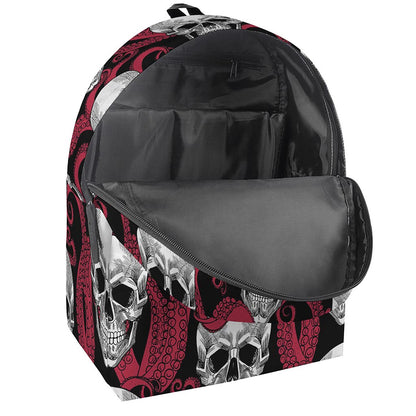 Red Octopus Skull Pattern Print Backpack