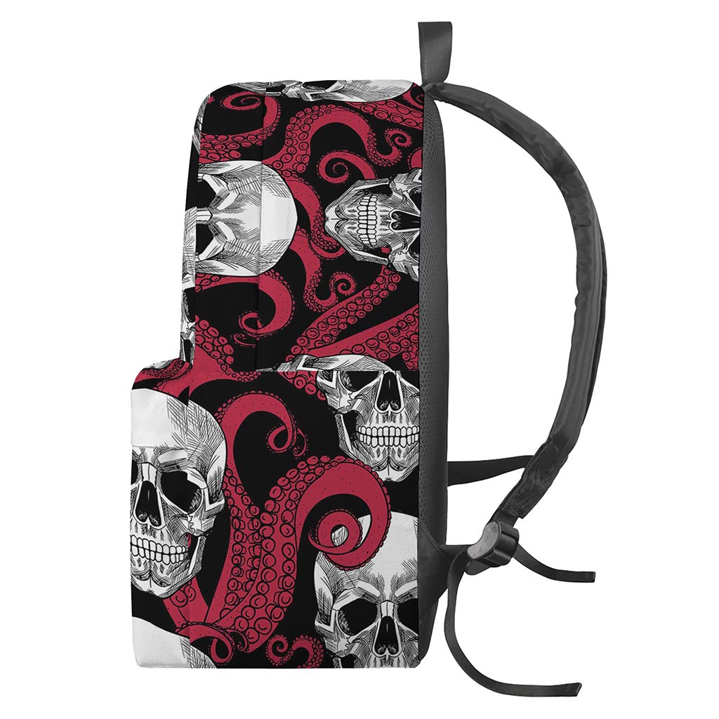 Red Octopus Skull Pattern Print Backpack