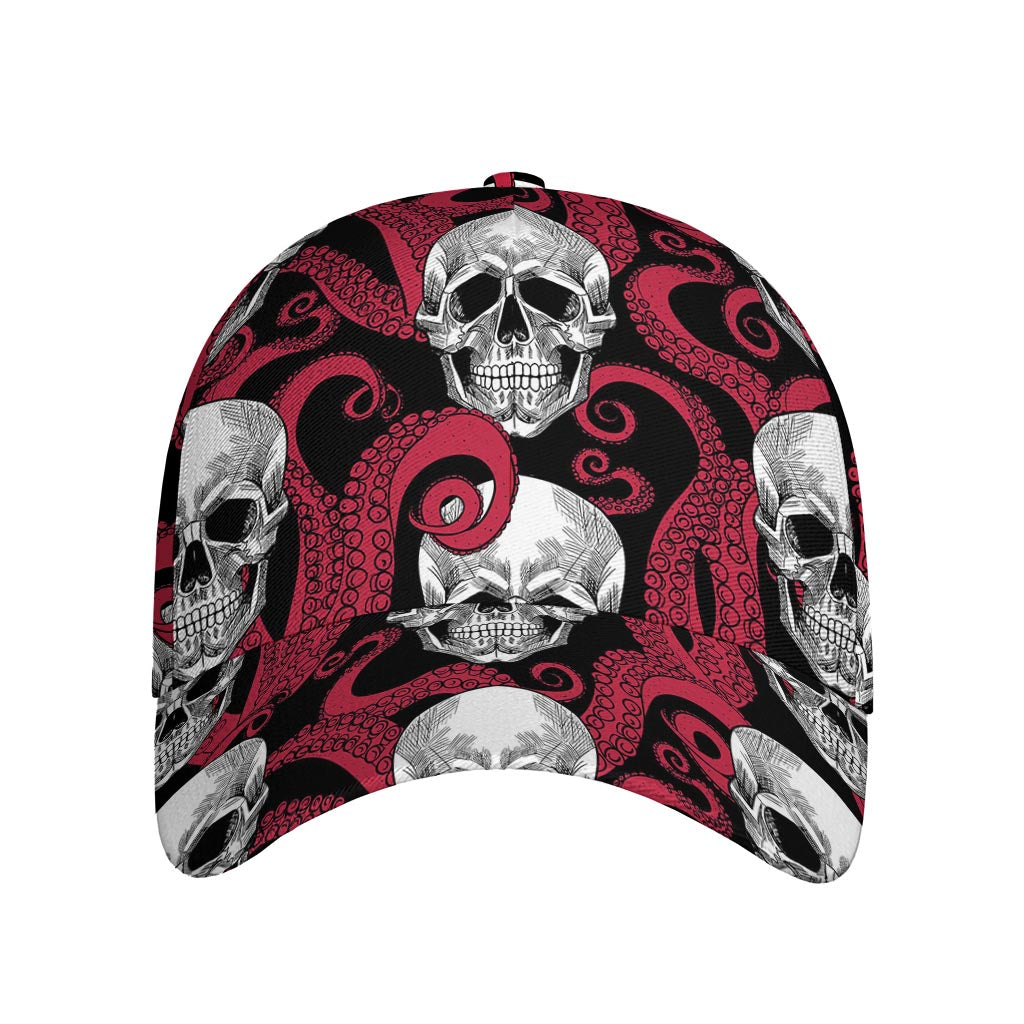 Red Octopus Skull Pattern Print Baseball Cap