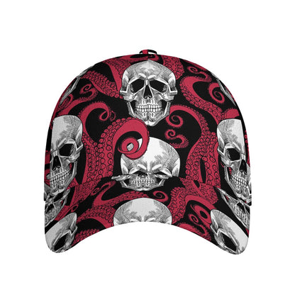 Red Octopus Skull Pattern Print Baseball Cap