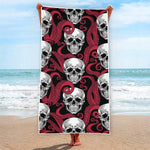 Red Octopus Skull Pattern Print Beach Towel