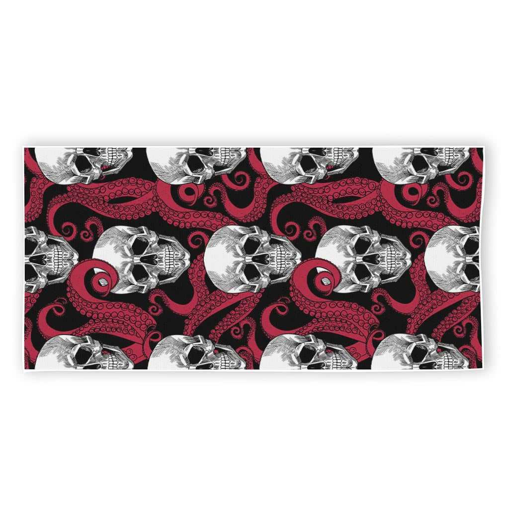 Red Octopus Skull Pattern Print Beach Towel