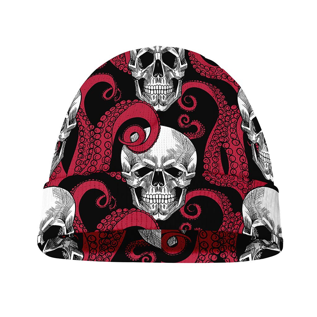 Red Octopus Skull Pattern Print Beanie